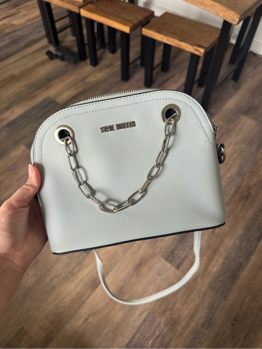 Steve Madden White Dome Crossbody with Silver Chain